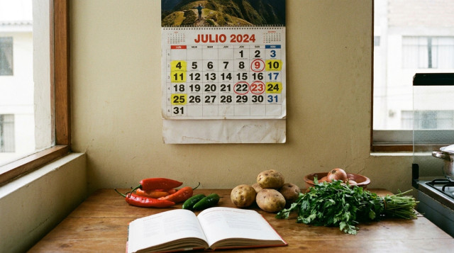 calendario de pared con los feriados nuevos en el Perú marcados en rojo y los fines de semana largos resaltados