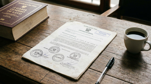 Documento de contrato de alquiler con sellos legales en Perú.