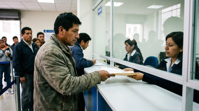 Conductor peruano entregando documentos de descargo en una ventanilla de atención del SAT para impugnar una papeleta de tránsito